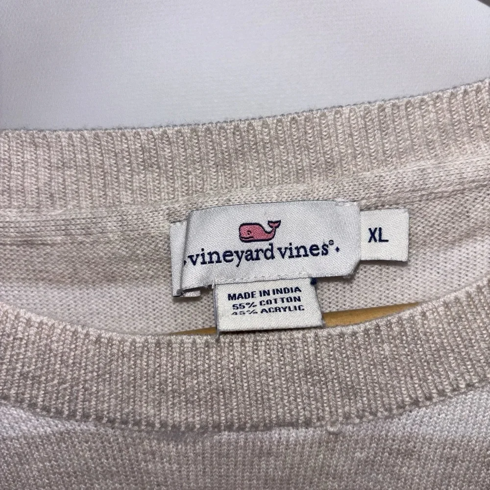 Vineyard Vines Women's XL Striped Crewneck Sweater Beige White Cotton Blend - Picture 3 of 8